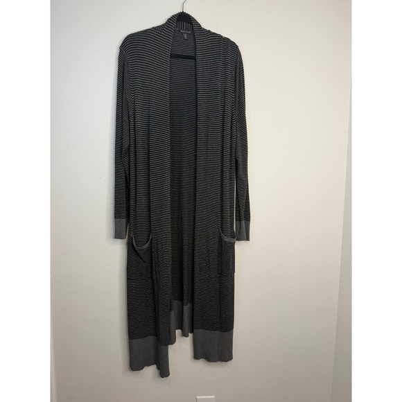 Eileen Fisher Sweaters - Eileen Fisher XL Striped Long Duster Cardigan Sweater Gray Black Italian Yarn
